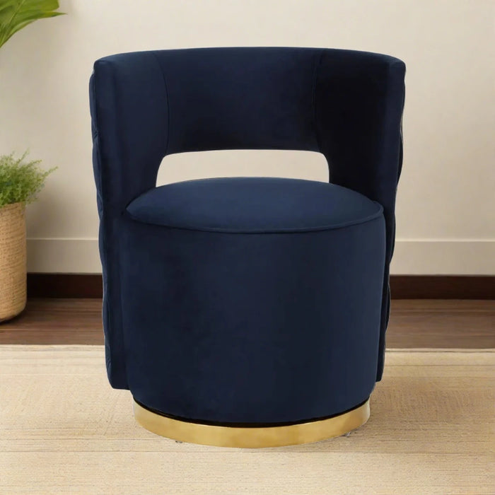 Bola Accent Chair, Quilted Blue Velvet, Gold Base