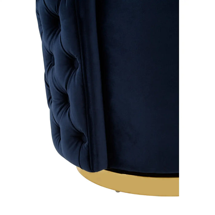 Bola Accent Chair, Quilted Blue Velvet, Gold Base