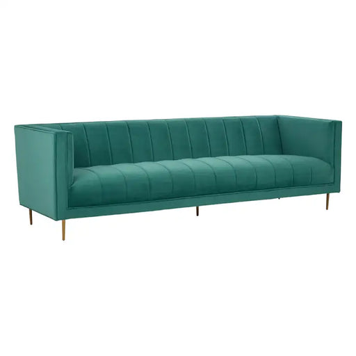 Otylia 3 Seater Sofa, Green Velvet, Gold Stainless steel Legs, backrest