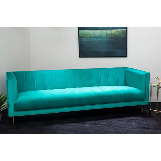 Otylia 3 Seater Sofa, Green Velvet, Gold Stainless steel Legs, backrest