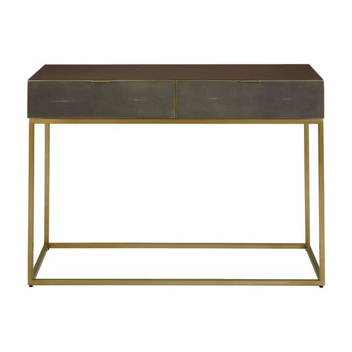 Kempton Console Table, Iron Frame, Brown Wood Top, 2 Drawer 