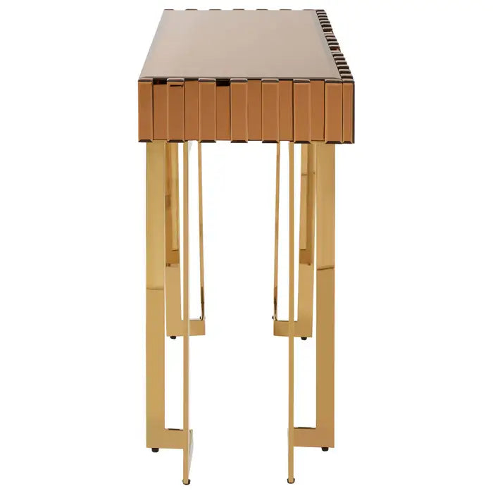 Rivoli  Console Table, Gold Stainless Steel Legs,  Glass Top