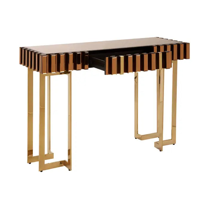 Rivoli  Console Table, Gold Stainless Steel Legs,  Glass Top
