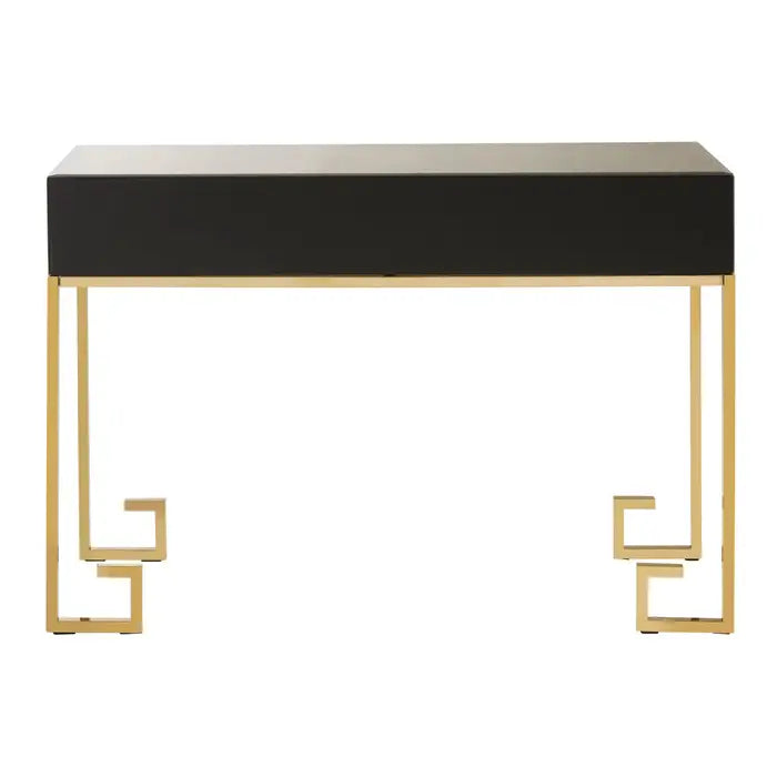 Rieti Console Table, Gold Metal Legs, Antique Mirrored Glass, 2 Drawer