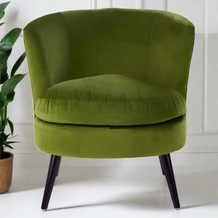 Mayston Tub Chair / Accent Chair, Green velvet, Black Wood Legs