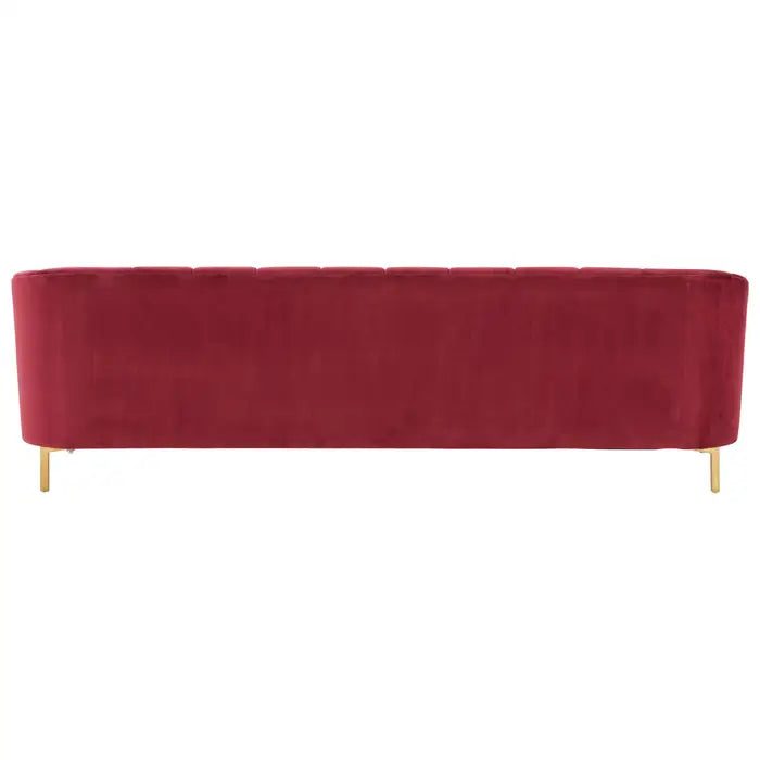 Bella 3 Seater Sofa, Red Wine Velvet, Gold Stainless Steel Legs