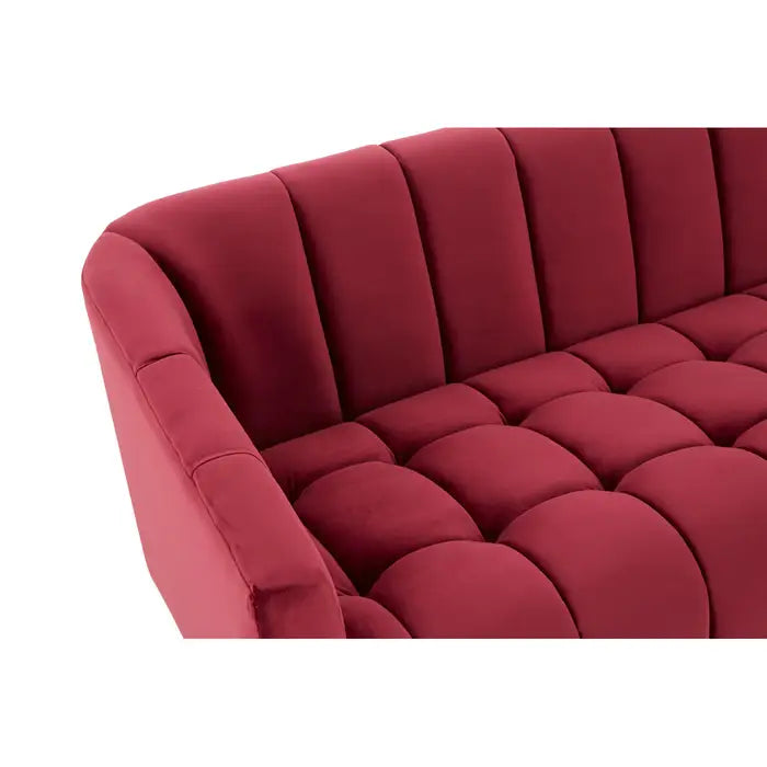Bella 3 Seater Sofa, Red Wine Velvet, Gold Stainless Steel Legs