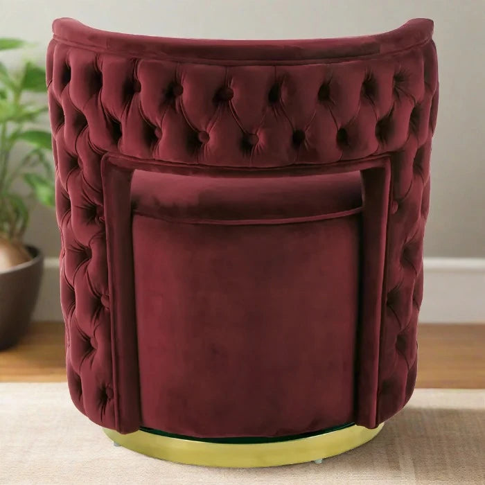Langham Accent Chair, Quilted Wine Velvet, Gold Base