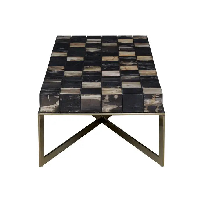 Relic Coffee Table, Stainless Steel Frame, Cross-Leg Base, Wooden Top