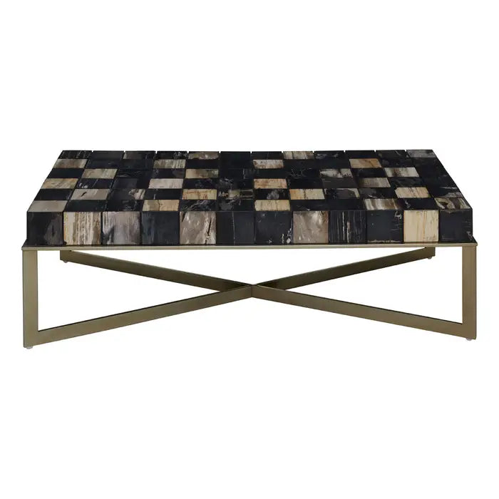 Relic Coffee Table, Stainless Steel Frame, Cross-Leg Base, Wooden Top
