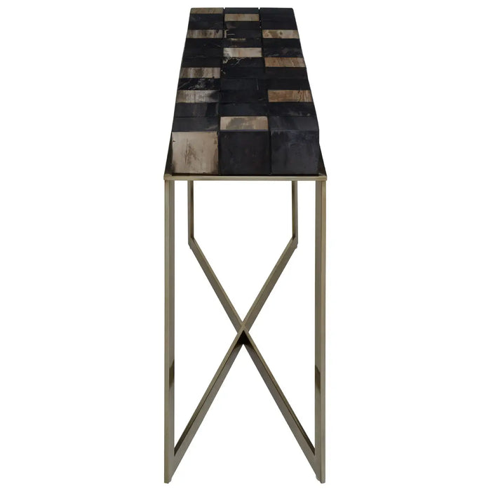Relic Console Table, Brass Finish, Stainless Steel Frame, Wood Top