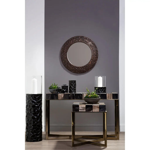 Relic Console Table, Brass Finish, Stainless Steel Frame, Wood Top