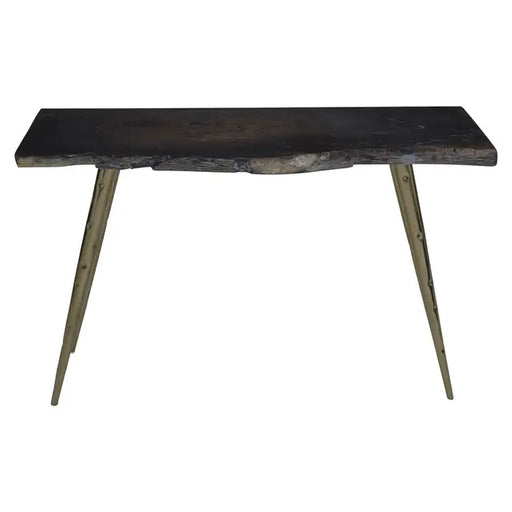 Relic Console Table, Stainless Steel Legs, Black Wood Top 