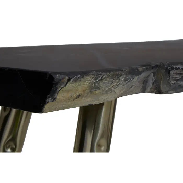 Relic Console Table, Stainless Steel Legs, Black Wood Top