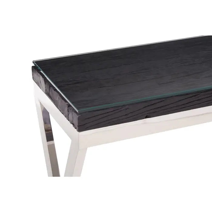 Kerala Console Table, Crossed, Stainless Steel Legs, Wood Top
