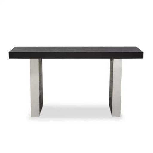 Ulmus Console Table, Black Elm Wood Top, Stainless Steel Legs
