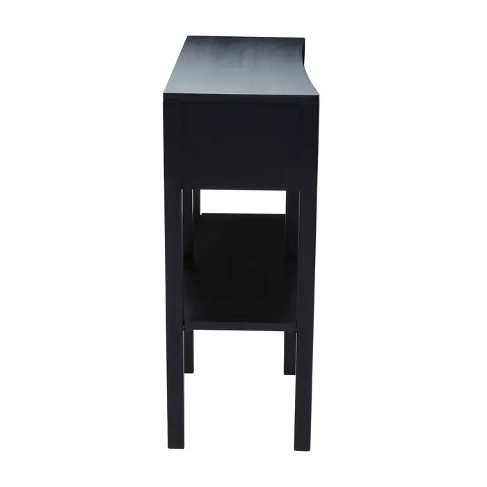 Corso Console Table, Rattan, Wood, Black, 2 Drawers, Open Shelf