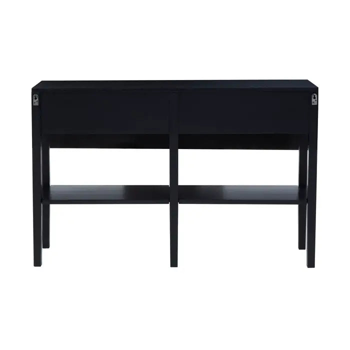 Corso Console Table, Rattan, Wood, Black, 2 Drawers, Open Shelf