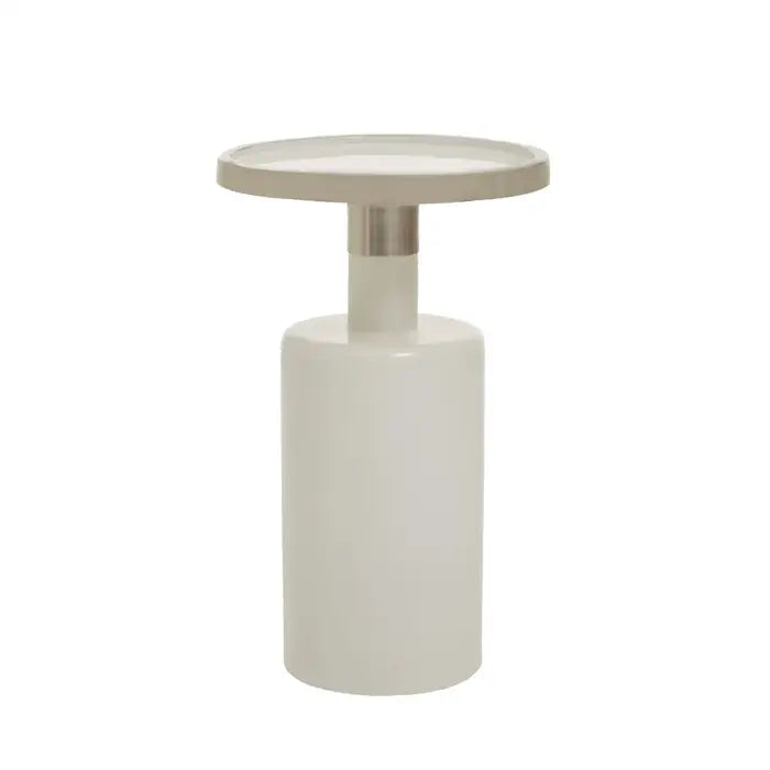 a white table with a round top on a white background