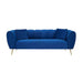Florine 3 Seater Sofa, Midnight Blue Velvet, Gold Metal Legs, Two Matching Cushions