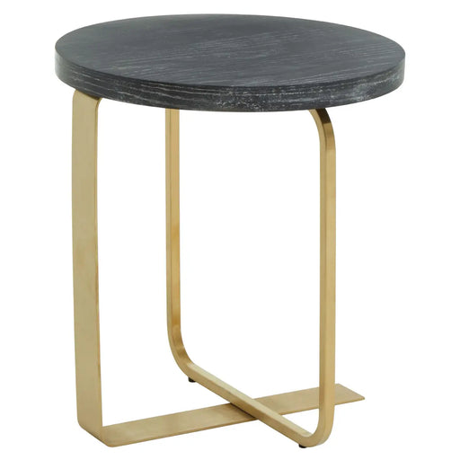 Lena Side Table, Black Round Top, Gold Stainless Steel Base