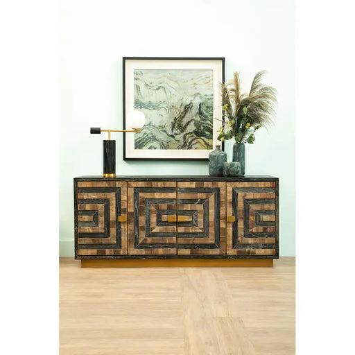 Roselle Iron Frame Sideboard, Gold, Wood 