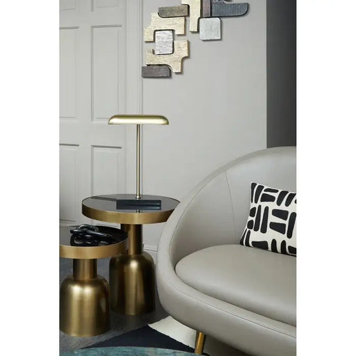 Corra Side Table, Metal Gold Finished, Black Round Glass Top