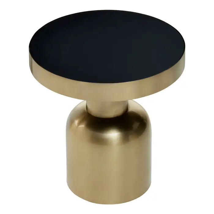 Corra Side Table, Gold Metal, Black Round Glass Top