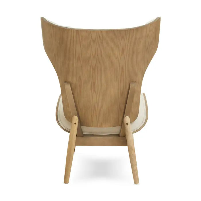 Vinsi Beige Fabric & Birchwood Winged Back Accent Chair