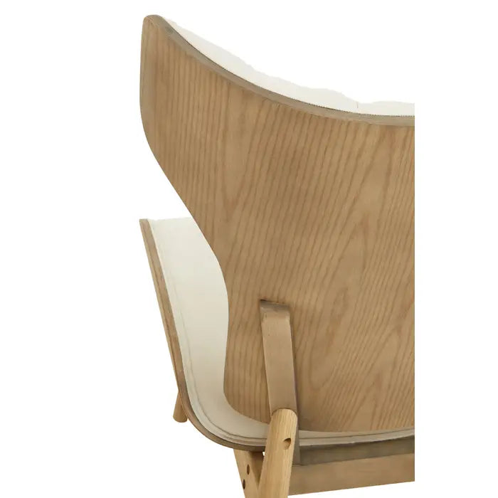 Vinsi Beige Fabric & Birchwood Winged Back Accent Chair