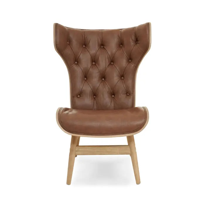Vinsi Faux Brown Leather & Birchwood Wingback Accent Chair