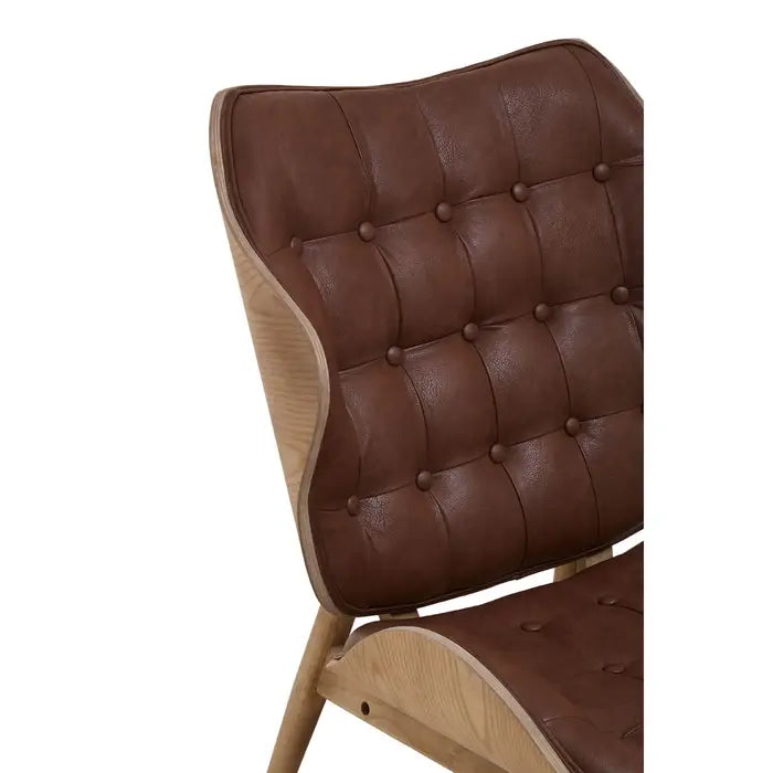 Vinsi Faux Brown Leather & Birchwood Accent Chair