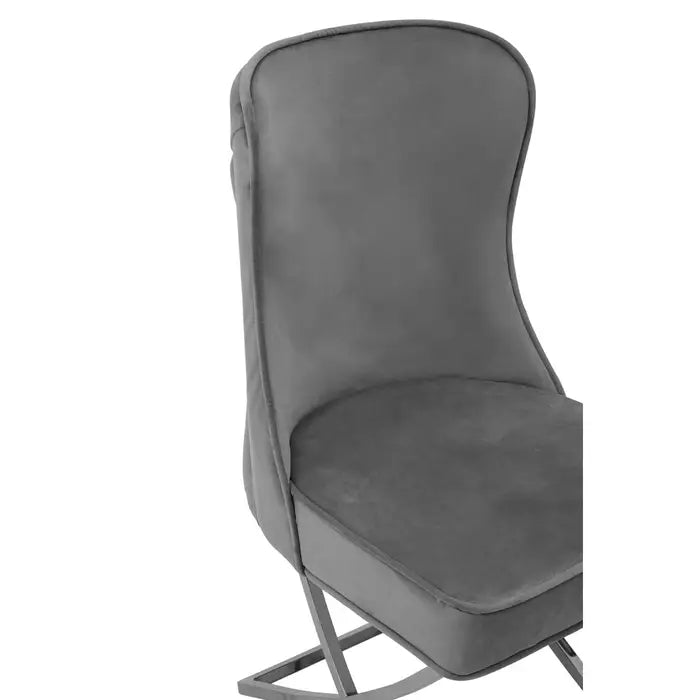 Benton Button Dining Chair In Grey Velvet & Chrome Legs Dining Chair