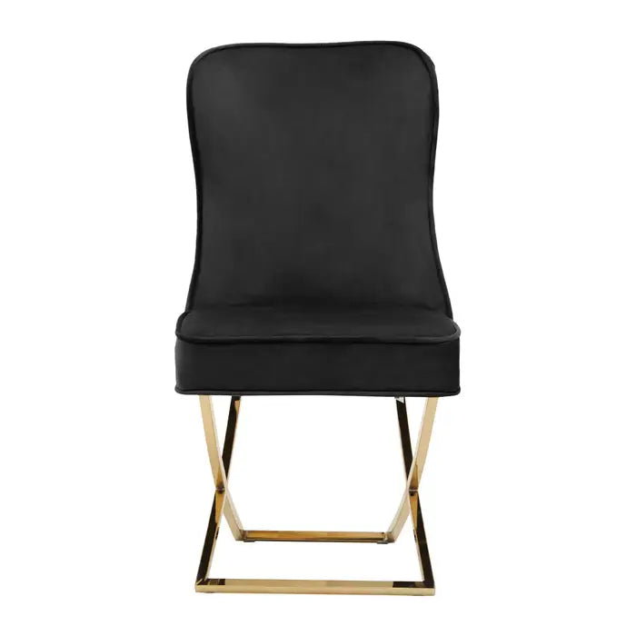 Benton Button Dining Chair In Black Velvet & Gold Legs