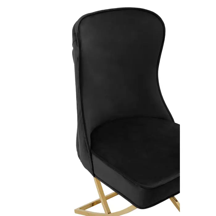 Benton Button Dining Chair In Black Velvet & Gold Legs