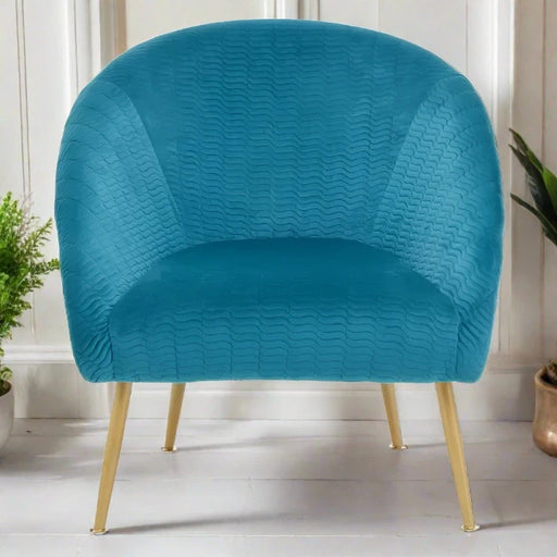 Hampton Accent Chair, Blue Velvet, Gold Legs
