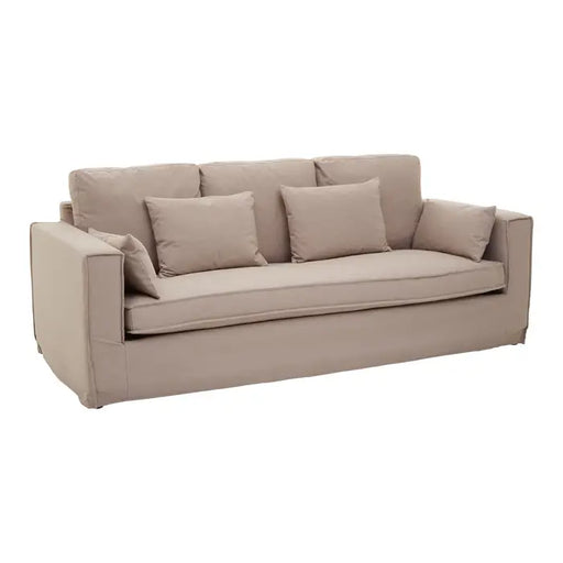 Menton 3 Seater Sofa, Lower Front, Grey Linen Fabric, Matching Cushions