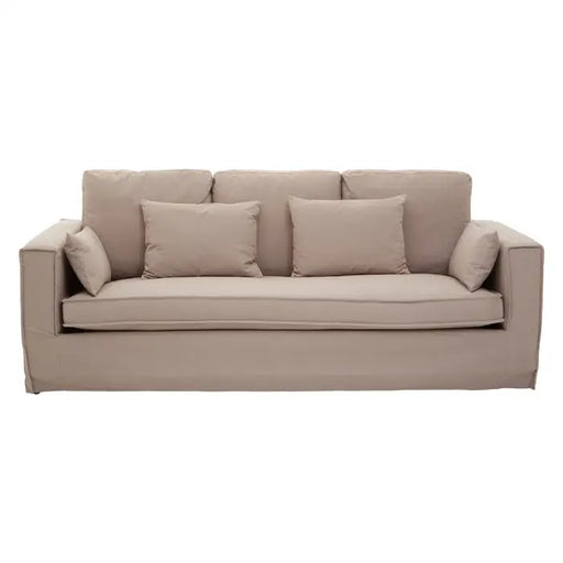 Menton 3 Seater Sofa, Lower Front, Grey Linen Fabric, Matching Cushions