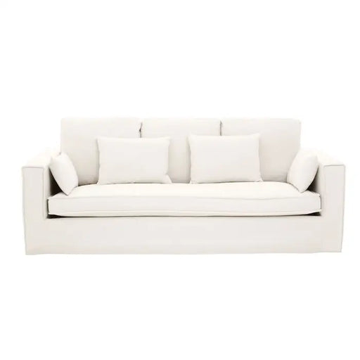 Menton 3 Seater Sofa, Lower Front, Cream Linen Fabric, Matching Cushions