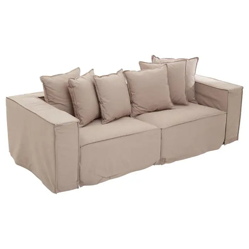 Marseille 3 Seater Sofa, Grey Linen Fabric, Low Back, Matching Cushions