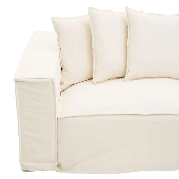 Marseille 3 Seater Sofa, Cream Linen Fabric, Low Back, Matching Cushions