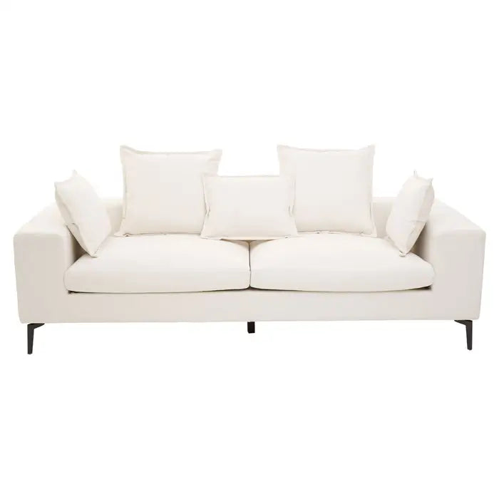 Avignon 3 Seater Sofa, Cream Fabric, Cushions, Wooden Legs, Low Back