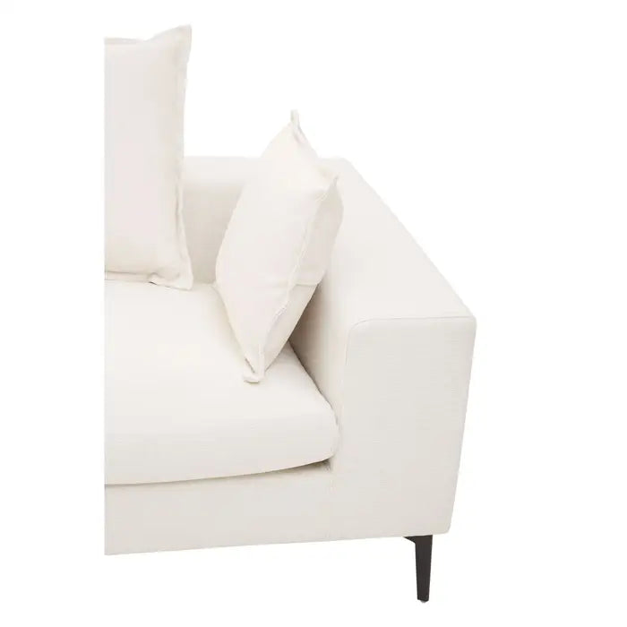 Avignon 3 Seater Sofa, Cream Fabric, Cushions, Wooden Legs, Low Back