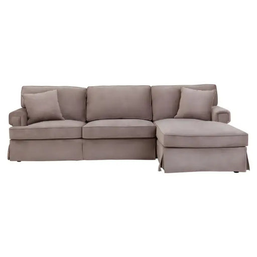 Ralph Three Seater Sofa, Mink Cushioned Velvet, Wooden Base, Matching Cushions