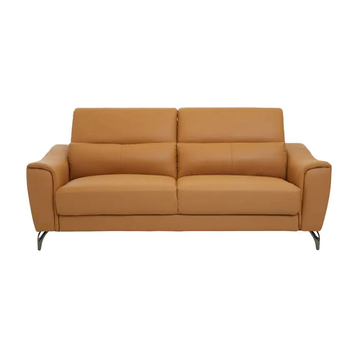 Padua 3 Seater Sofa, Yellow Leather, Metal Legs, Breathable Foam Cushioning, Back Armrests