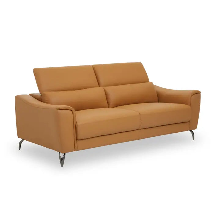 Padua 3 Seater Sofa, Yellow Leather, Metal Legs, Breathable Foam Cushioning, Back Armrests