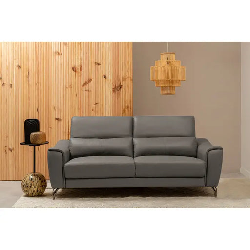 Padua 3 Seater Sofa, Grey Leather, Breathable Foam Cushioning, Back Armrests, Metal Legs, Brown Leather