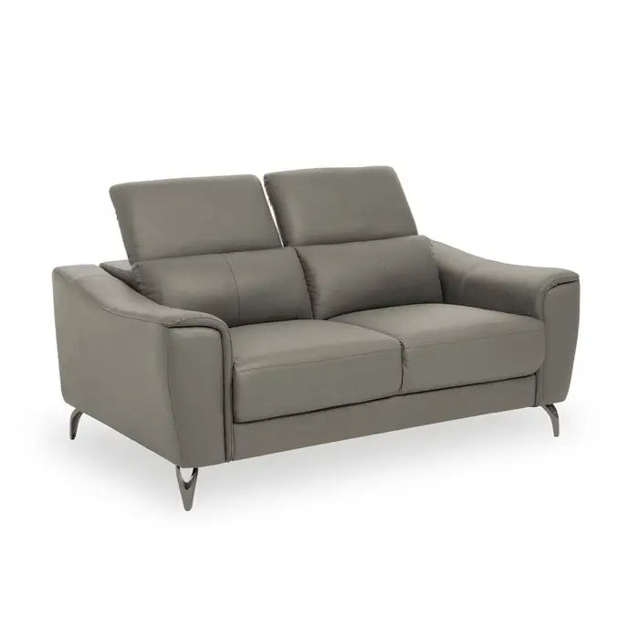 Padua 2 Seater Sofa, Grey Leather, Back Armrests, Metal Legs Ex.Display Model