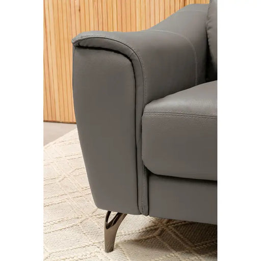 Padua 2 Seater Sofa, Grey Leather, Back Armrests, metal Legs