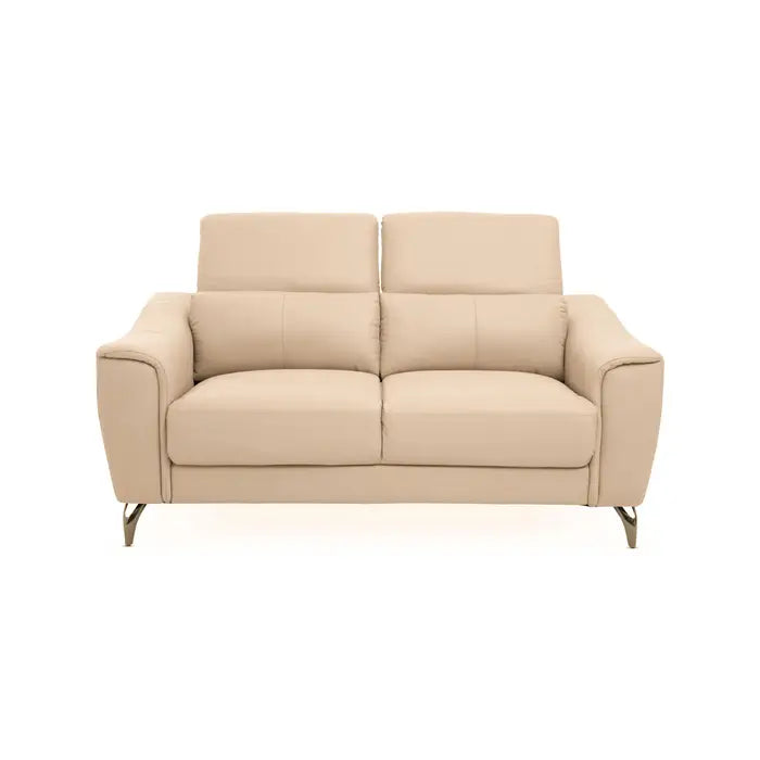 Padua 2 Seater Sofa, Cream Leather, Back Armrests, Metal Legs